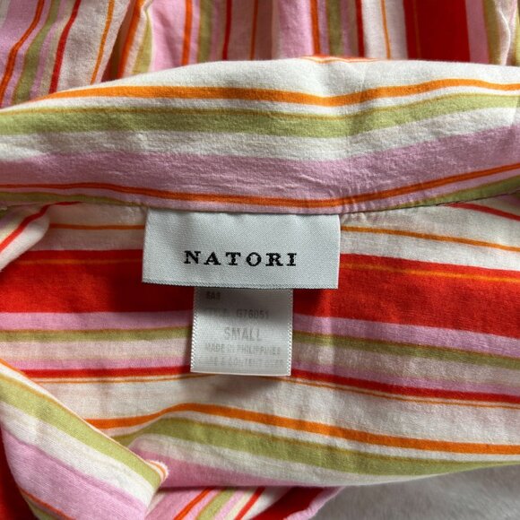 Natori Womens Striped Button-Down Shirt Top Small Red/Pink 3/4 Sleeve Pocket - Picture 3 of 7